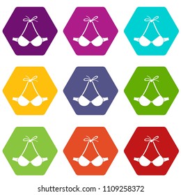Beach bra icons 9 set coloful isolated on white for web