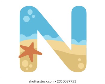 Beach Bubble Alphabet N Illustration