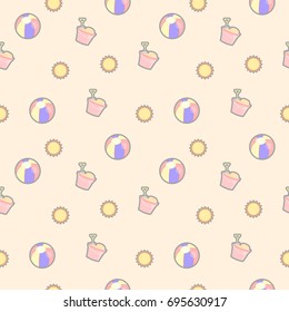 beach bucket ball and sun seamless pattern
