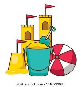 beach bucket shovel castle and ball vector illustration