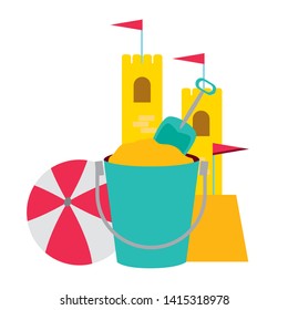 beach bucket shovel castle and ball vector illustration