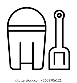 Beach Bucket and Shovel Vector Line Icon Design