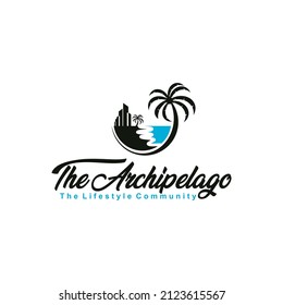Beach building logo template vector icon. Vector flat construction brand design brand template collection