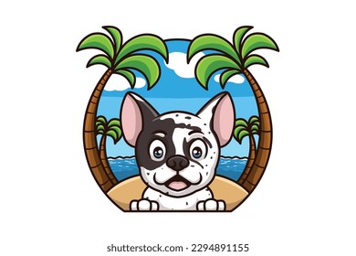 Beach Bulldog cartoon mascot logo illustration vector