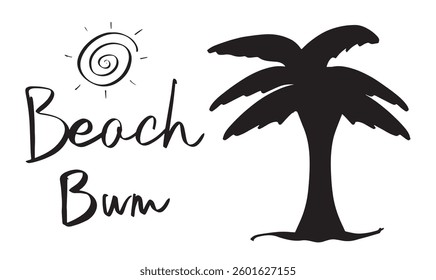 beach bum coconut sun object icon text font calligraphy hand written lettering script beach summer season time bikini swimwear tropical relaxation vacation sand summer slim beach ocean water beach art