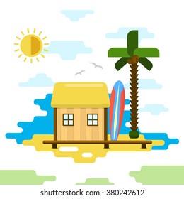 Beach Bungalow / Flat Style Vector Illustration / Summer Holiday