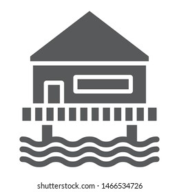 Beach bungalow glyph icon, seaside and hut, beach house sign, vector graphics, a solid pattern on a white background, eps 10.