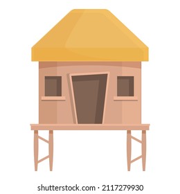 Beach bungalow icon cartoon vector. Sea house. Tropical island