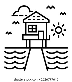 Beach bungalow line vector