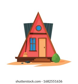 Beach Bungalow on Coast of Tropical Sea, Beach Wooden Hut for Summer Vacation Vector Illustration