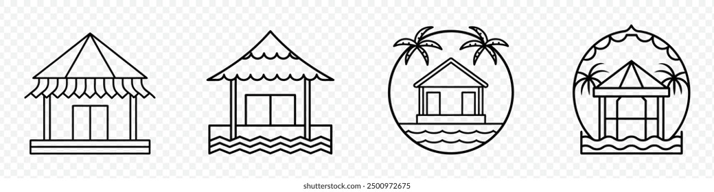 Clipart de la silueta de la cabaña de la playa, ícono de la cabaña de la playa, ícono de la línea del Vector de la cabaña de la playa