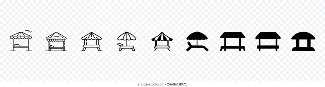 Beach cabana icon, Beach Cabana Vector Line Icon, Beach umbrella and chair for summer holiday, Deck chair and umbrella icon