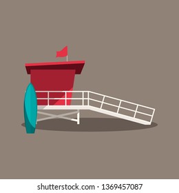 Beach cabin with a surfboard vector