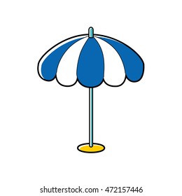 Beach or cafe blue striped umbrella isolated.
