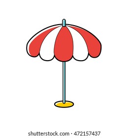Beach or cafe red striped umbrella isolated.