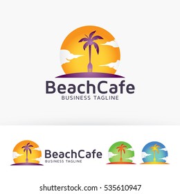 Beach Cafe, vector logo template