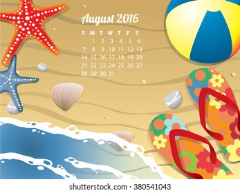 Beach Calendar for August 2016