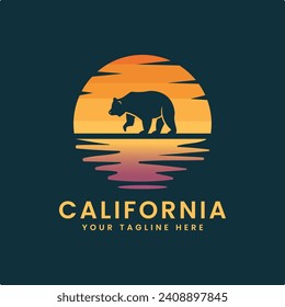 beach california with bear summer time, summer beach sunshine vector design artwork