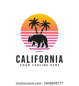 beach california with bear summer time, summer beach sunshine vector design artwork