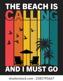 Beach Calling Retro Sunset Vacation Design.