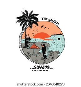 the beach is calling summer surf camp surf seekers free vectors hand drawing .   