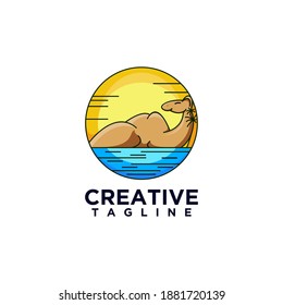 Beach with camel logo design vector