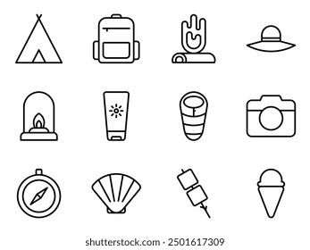colección de Plantilla de Vector de símbolo de icono de campamento de playa