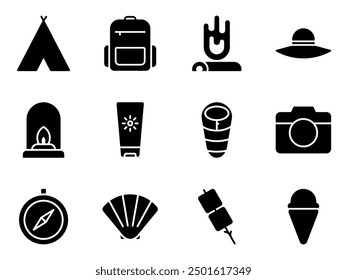 beach camp icon symbol vector template collection