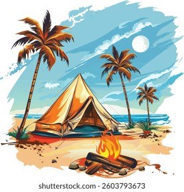 Beach Camp Tent Illustration - Tropical Vacation vector illustrator