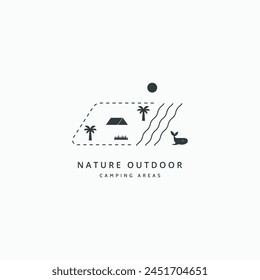 Beach camping area logo. Minimal nature outdoor icon vector illustration. Isolated object on background