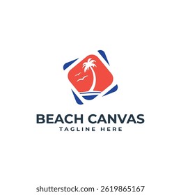 Beach canvas logo design vacation tourism photography art creative modern minimal palm tree ocean