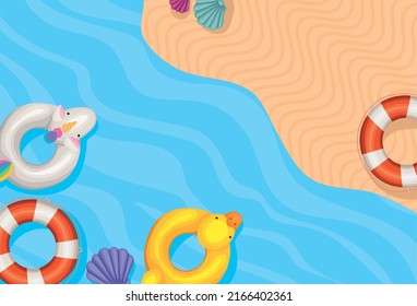 beach cartel illustration witn floats