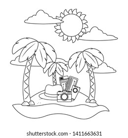 beach cartoon in black and white