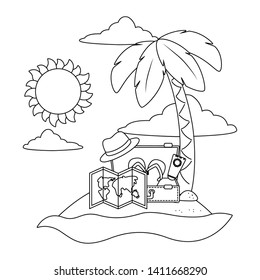 beach cartoon in black and white