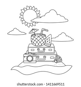 beach cartoon in black and white