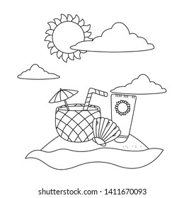 beach cartoon in black and white