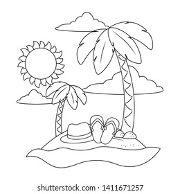 beach cartoon in black and white