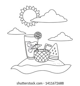 beach cartoon in black and white