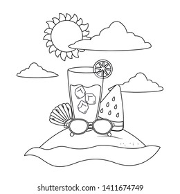 beach cartoon in black and white