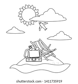 beach cartoon in black and white