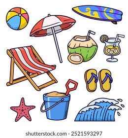 beach cartoon digital sticker set