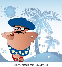 En la playa - dibujos animados de gordos con bebida