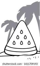 beach cartoon round label in black and white