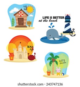 Beach Cartoon Vector set