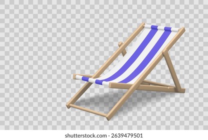 Beach Chair in 3D Cartoon Style with Blue and White Stripes, Perfect for Summer, Vacation, and Tropical Designs. Ideal for Games, Apps, or Travel Ads. Vector Illustration.