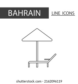 Beach Chair at Al Dar Islands Bahrain icon. Icons set of black thin line. Architecture, tradition and more is signature of Bahrain.