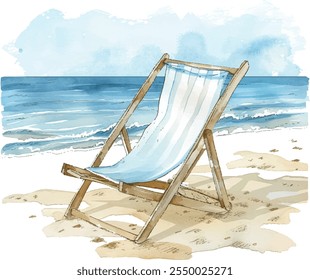 Beach Chair by the Sea watercolor