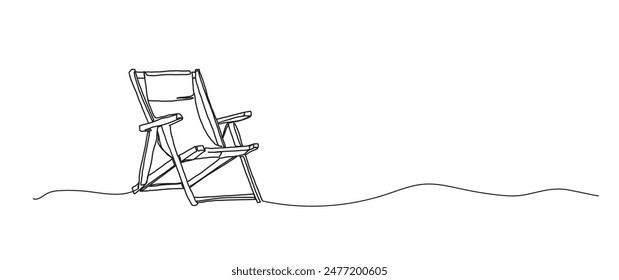 Silla de playa de dibujo continuo de una línea, elemento de arte de una sola línea, Ilustración vectorial minimalista de línea de boceto, concepto de vacaciones de viaje de verano