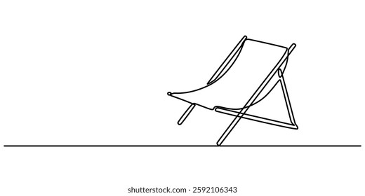 Beach chair continuous one line drawing, single line art element, minimalist sketch line vector illustration, summer travel holiday concept, Adirondack Chair, Muskoka Chair. Outdoor Furniture. Single.