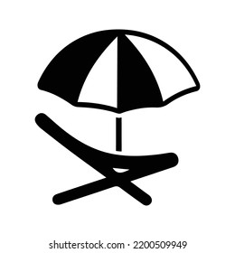 Beach, chair, deck icon. Black vector illustration.